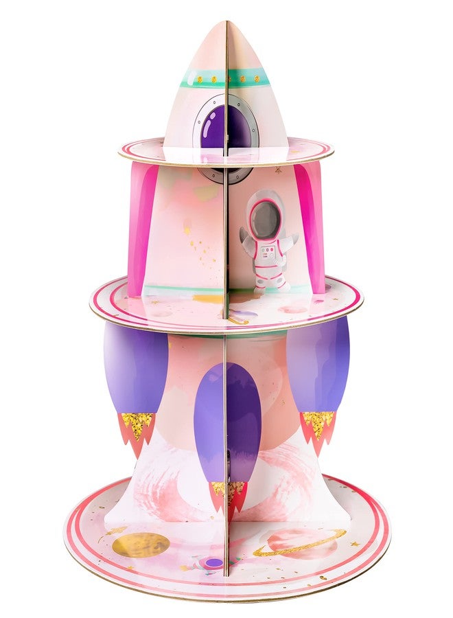 ANGOLIO 3 Tier Watercolour Outer Space Cupcake Stand Outer Space Party Supplies Cake Stand for Kids Birthday Party Decorations Solar System Theme Dessert Tower Display Baby Shower Birthday Supplies - Image 1